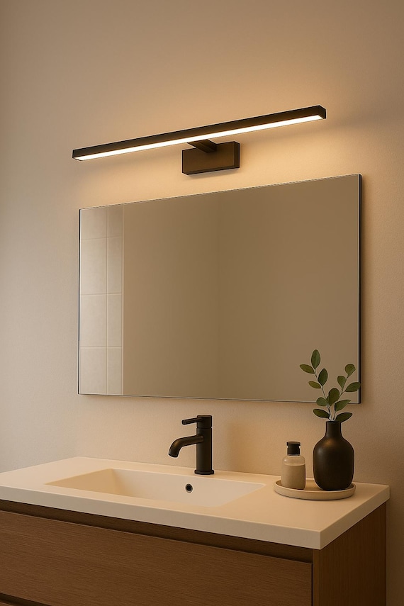 Modern LED Wall Sconce, Minimalist Black or White Long Strip Lamp, Contemporary Bathroom Mirror Light, Aluminum and Silicone Fixture Gift