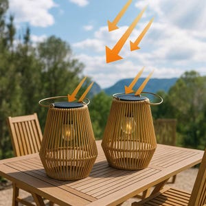 Handgemaakte lantaarn op zonne-energie: eco-led-tuinverlichting voor buiten. Perfect voor terrassen, decoratie en sfeer. Overdag opgeladen en 's nachts warm op