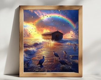 Noahs Ark Wall Art For Home Decor Christian Art for Christian Painting Rainbow Art Noah's Ark Picture Jesus Christ Painting For Christians