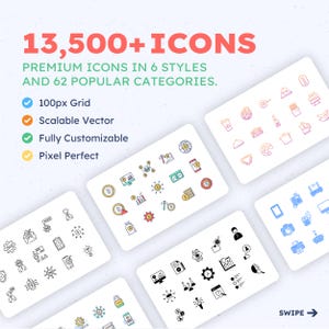 13500+ Premium Icon Pack | 6 Styles, 62 Categories | UI Design Assets, Web Graphics & Editable Vector Icons