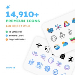 14910+ Premium Icons | 71 Diverse Categories in 7 Different Styles | UI Design assests & Editable Vector Icons