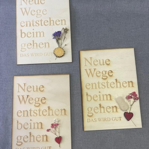 Holzkarte Motivation – „Neue Wege entstehen beim Gehen – Das wird gut!“ – Mutmachkarte aus Holz – Geschenk zum Neustart & Abschied