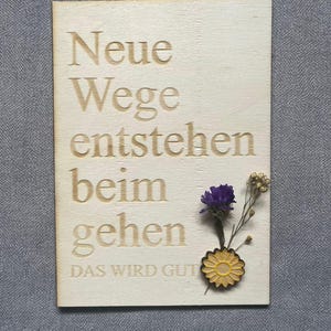 Holzkarte Motivation – „Neue Wege entstehen beim Gehen – Das wird gut!“ – Mutmachkarte aus Holz – Geschenk zum Neustart & Abschied