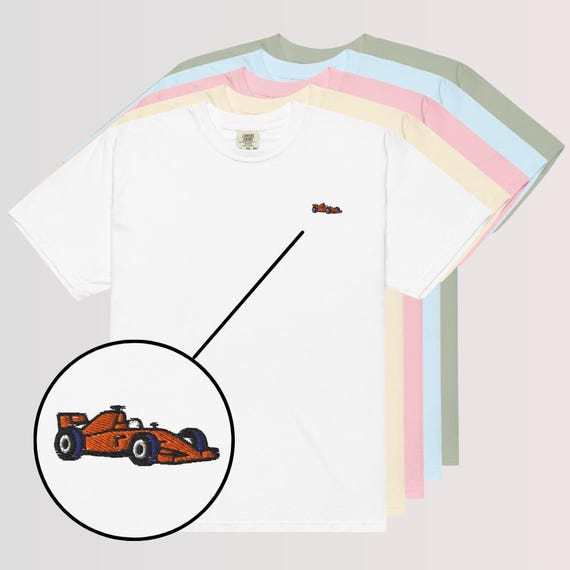 Camiseta con bordado de coche de Fórmula – Camiseta unisex de