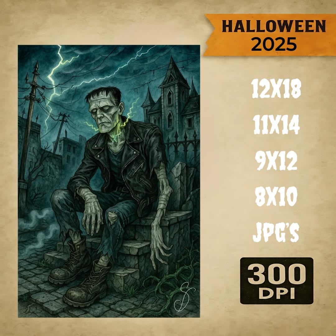 Frankenstein Gothic Art Print: Vintage Horror Illustration (digital ...