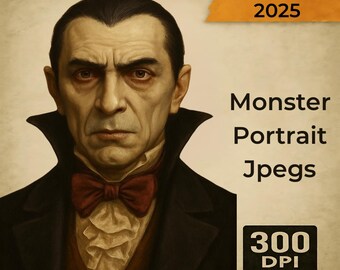 Vintage Dracula Portrait: Gothic Halloween Wall Art (PNG Download 8.5x11 & 11x17