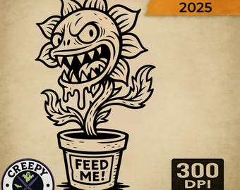 Creepy carnivorous plant clipart – sinister "Feed Me" flower svg, png, eps, pdf for Halloween crafts, signs, shirts, and spooky decor