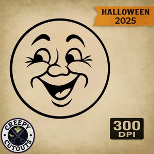Vintage Halloween Moon Face Clipart – Retro Png Svg PDF EPS, Creepy Smiling Moon Art for Yard Cutouts & Crafts, Digital Download | 300 Dpi
