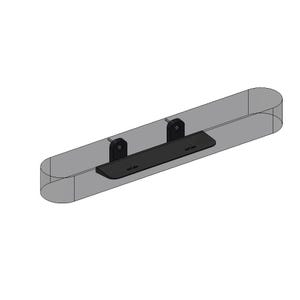 Könnte beinhalten: Ein 3D-gerendertes, graues, rechteckiges Objekt mit abgerundeten Enden. Zwei schwarze Halterungen sind oben befestigt und halten eine schwarze, rechteckige Platte. Das Design ist einfach und scheint ein Bauteil oder ein Teil zu sein.