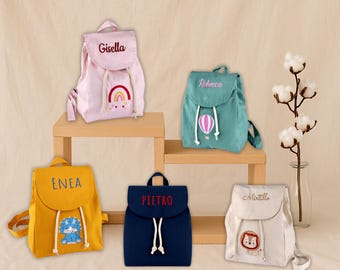Zaino Personalizzato con Ricamo Nome, Disegno Animale | Zainetto Sacchetto per Asilo Nido, Scuola, Materna | Idea Regalo per Bambino Bambina