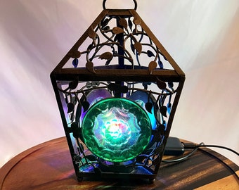9" Meditation Lantern Light - Glass with Metal Leaves, Relaxing Breathing Lamp for Mindfulness