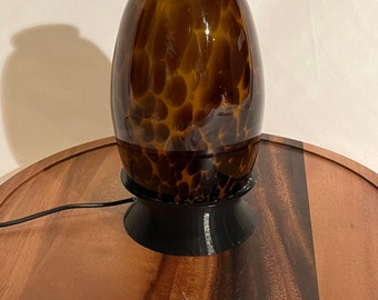 Upcycled Chandelier Meditation Light - Dark Brown & Red Swirl Glass with Faux Flame Mode