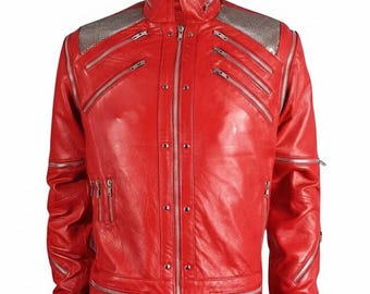 Ultimate MJ Beat It Red Cosplay Motorcycle Jacket – Red MJ Rockstar Cosplay Faux Leather Costume for Men's