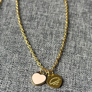 Vintage Tiffany & Co Golden Chain Necklace VTG Gold Heart Stamp Logo Pink Heart