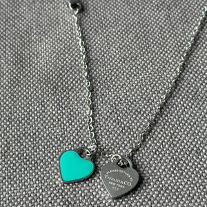 Vintage Tiffany & Co Silver Chain Necklace 17" VTG Silver Heart Stamp Logo Green Heart
