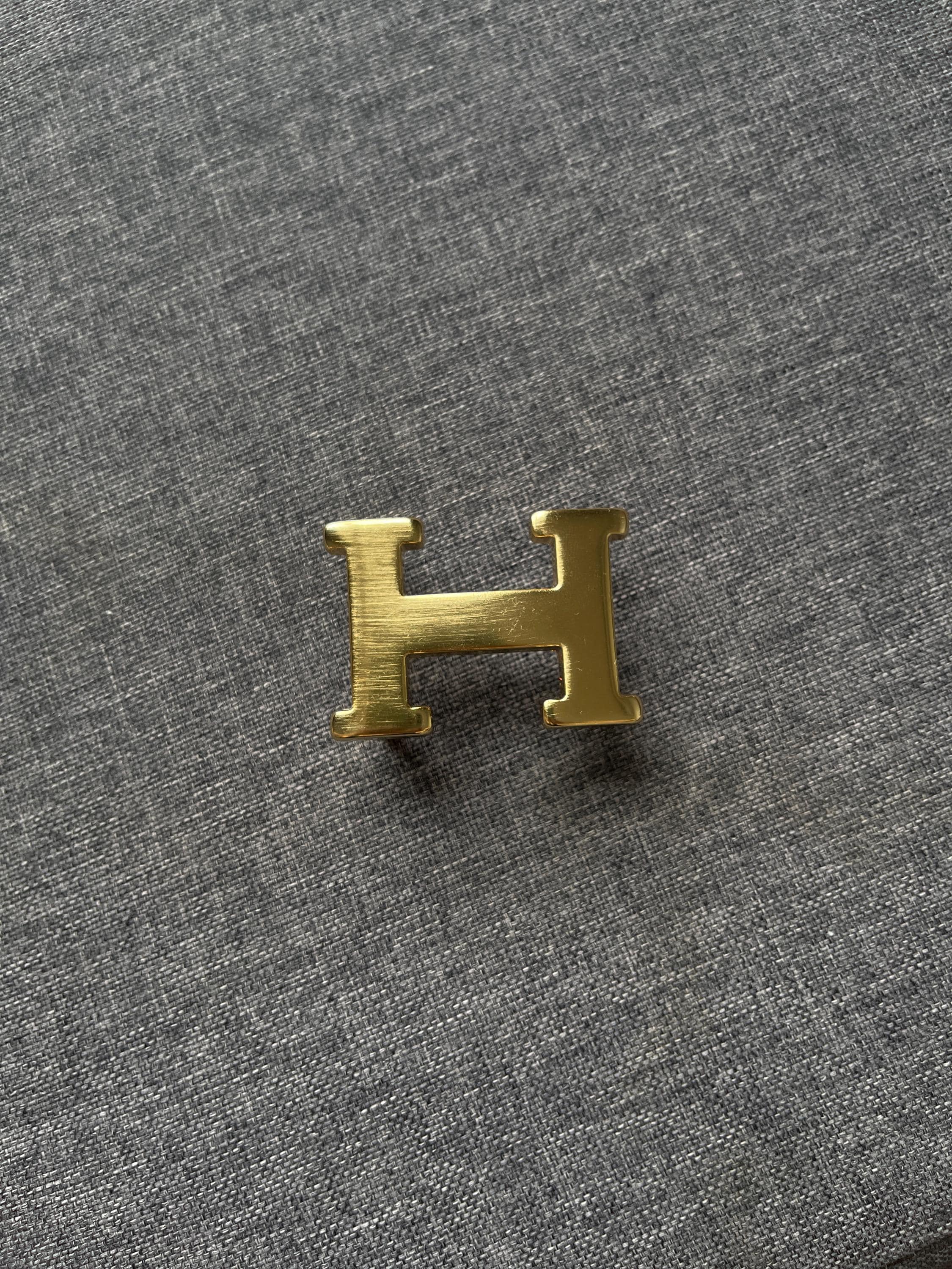 Hermes Vintage Golden H Monogram Logo Reversible Gold Belt Buckle 3cm 1.15"