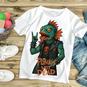 Punk Fish Art, Rock and Roll Art Print, Funny Punk Poster, Funky Fish Decor, Edgy Animal Art, Unique Punk Wall Decor, Cool Music Lover Gift