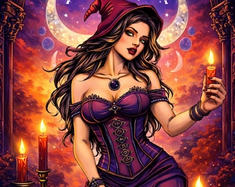 Gothic Witch Coloring Book, Dark Fantasy Adult Coloring Pages