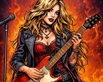 Livro de colorir Rock Queens, arte gótica heavy metal para imprimir