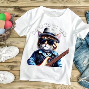 Rock and Roll Cat PNG: Guitar Kitty Sublimation Design (Digital Download)