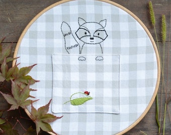 Woodland Pocket Embroidery - Raccoon - Digital PDF Pattern