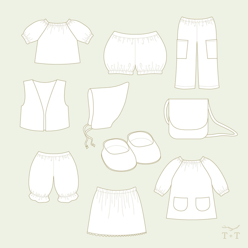 Classic Cloth Doll Clothes BUNDLE of 10 Digital Pattern image 2