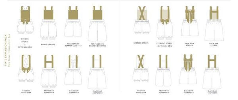 Pixie Pants Expansion Pack Add-On Only Romper Suspenders Bow Child Digital PDF Pattern Video Class image 2