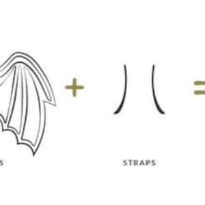 Peut inclure: Un dessin au trait montrant comment ajouter des bretelles &agrave; des ailes pour cr&eacute;er un costume. Les ailes sont en forme de chauve-souris et les bretelles sont des lignes simples. Le costume fini est repr&eacute;sent&eacute; sur un personnage en b&acirc;ton.