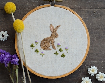 Bunny in Clover Embroidery Pattern – Hand Stitch (Digital PDF)