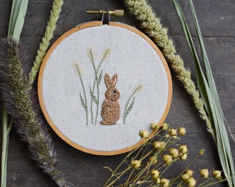 Bunny Embroidery Pattern – Floral Grass, Beginner Sewing (Digital PDF)
