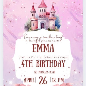 Editable 4th birthday princess invitation, digital princess party template, Four-ever a princess, Once Upon a Time party