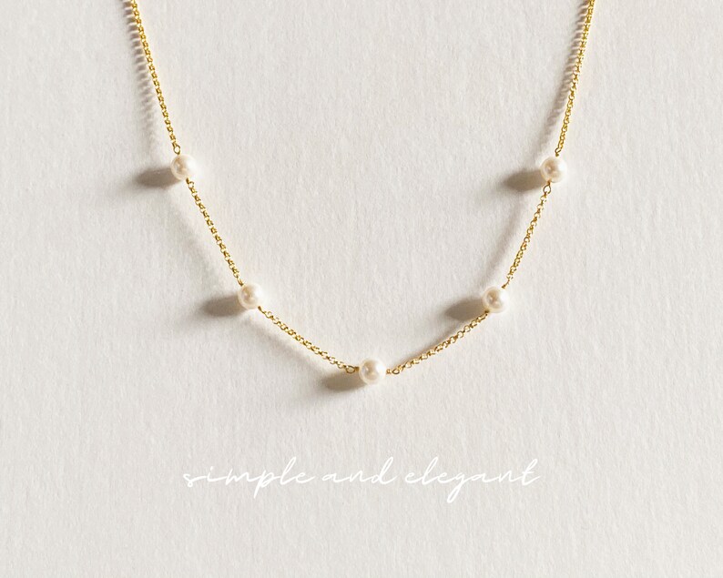 Gold Floating Pearls Necklace Elegant Bridal Jewelry Etsy