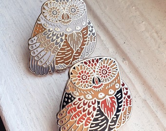 Silver Folk Owl Enamel Pin