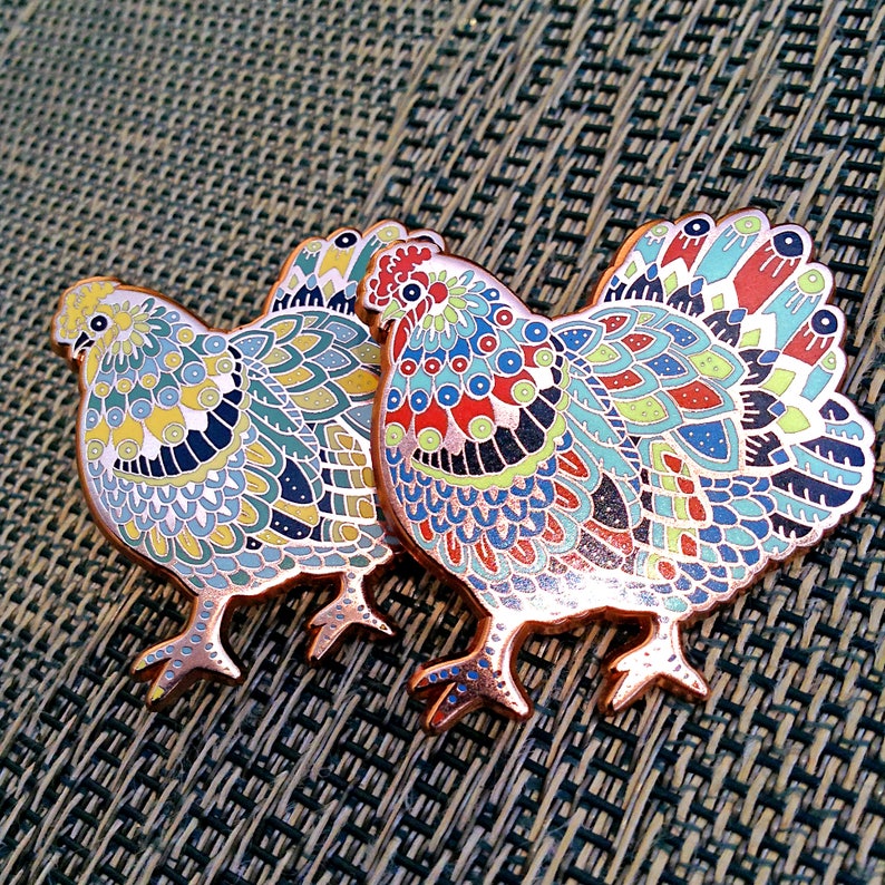Ornate Chicken Pins in Rose Gold image 1