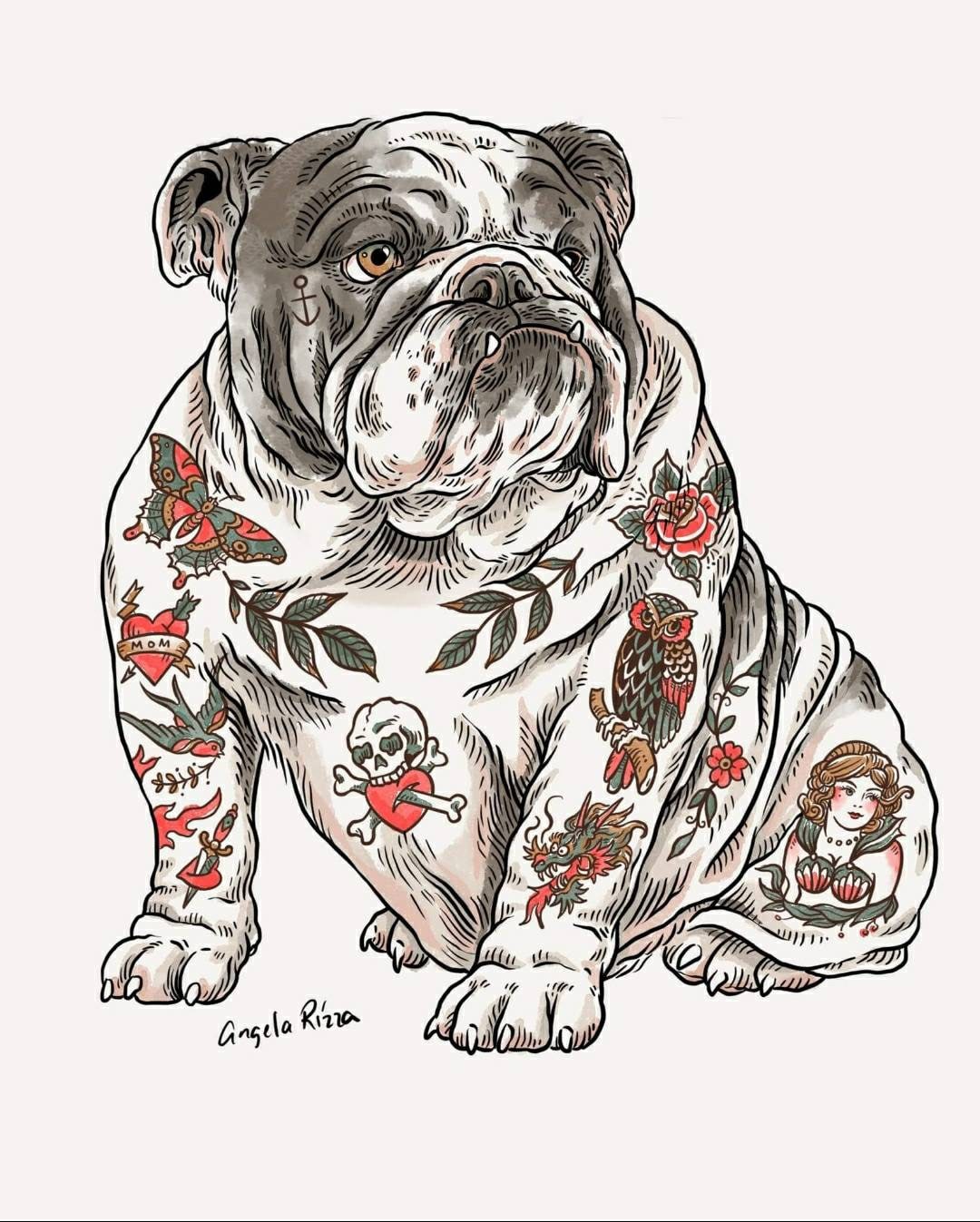 Bulldog Tattoo - Etsy Bulldog Tattoo - Etsy