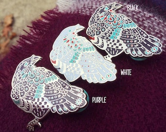 Enamel Raven Pins