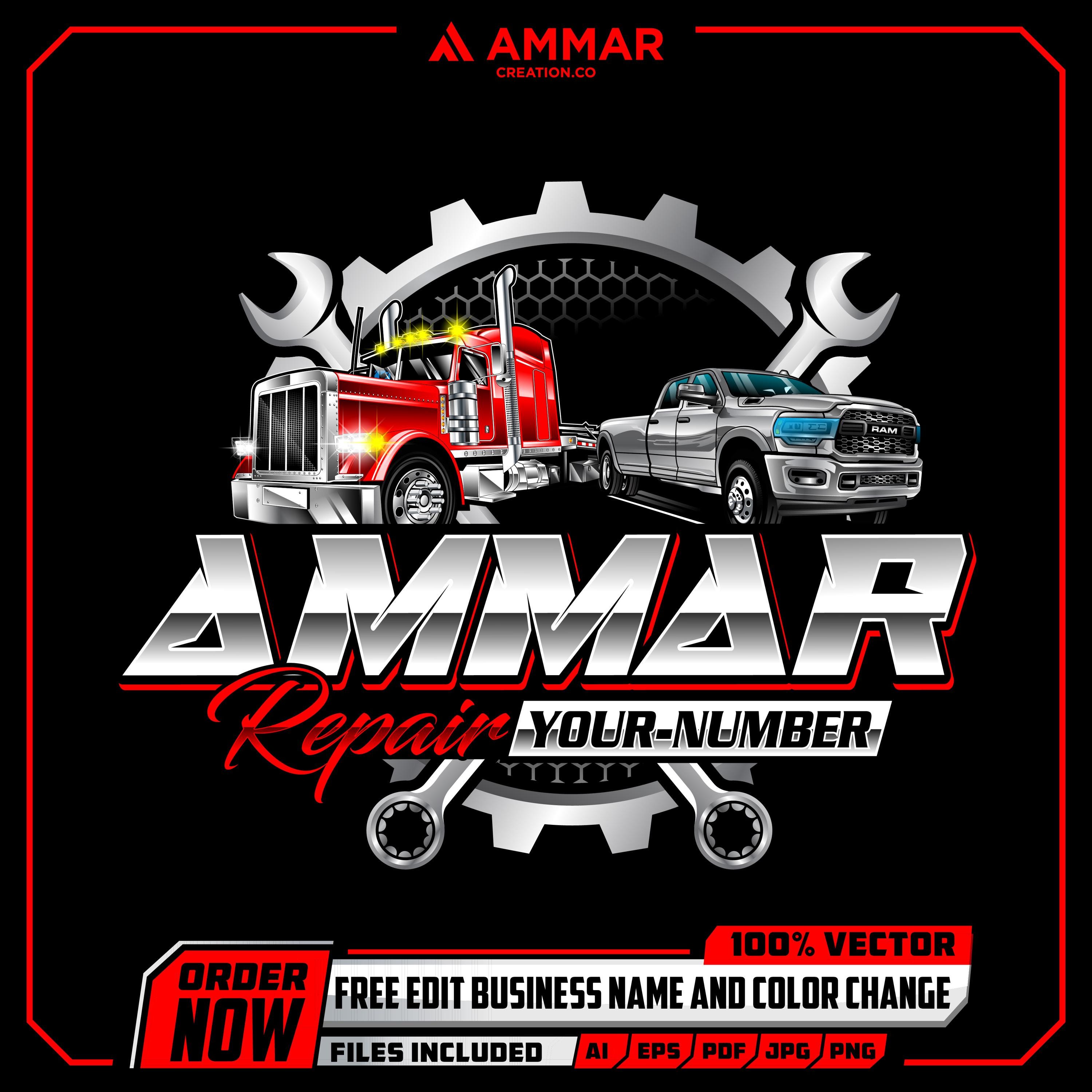 Custom Auto Repair Logo, Mechanic Logo, Truck Repair Logo, Semi Truck ...