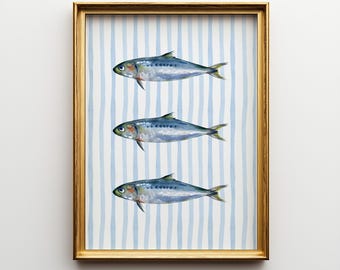 Watercolor Sardines Print: Coastal Kitchen Wall Art (Digital Download, 4 Sizes)