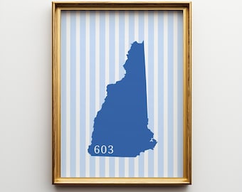 New Hampshire (603) Coastal Art Print: UNH Dorm Decor (Digital Download, 4 Sizes)