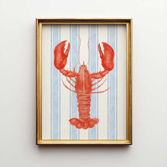 Watercolor Lobster Print: Coastal Grandmother Decor, Cape Cod Style (Digital Download, 4 Sizes)