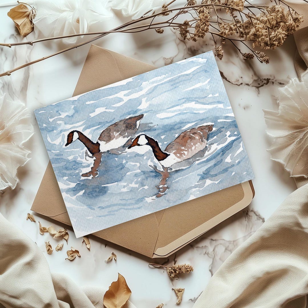 Goose Envelope Geese Pond A7 Greeting Card - Watercolor Goose Notecard on Felt Finish ...