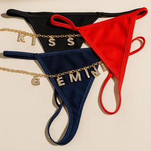 Personalised Thong Chain with Name, Custom Name Belly Chain, Custom Thong With Letter,  Crystal Name Lingerie, Valentine's Day Gift, For Her