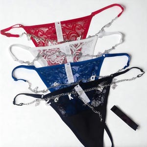 Custom Lace Chain Thong, Sexy Gothic Lingerie with Star Charm, Adjustable Straps, Festival Rave Underwear, Edgy Statement Panties for Women