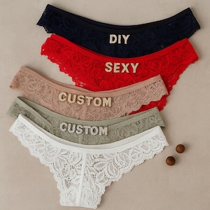 Personalized Thong With Name, Custom Thong G-strings With Gold Charm Name, Couple Anniversary Gift, Custom Underwear, Custom Name Lace Thong