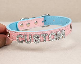 Gargantilla personalizada con letras de diamantes de imitación, de cuero, ideal para cosplay, para esposo o aniversario.