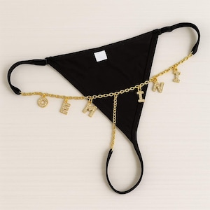 Aangepaste dierenriem string, gepersonaliseerde horoscoop-lingerie met gouden kettingletters, astrologiecadeau voor haar, sexy verstelbare naamslipje, voor hem