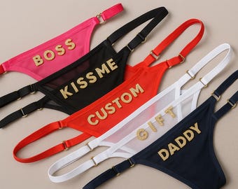 String avec prénom personnalisé, String personnalisé avec nom, String avec breloques en or, Sous-vêtements personnalisés, Anniversaire de couple, Cadeau lune de miel, Pour mari