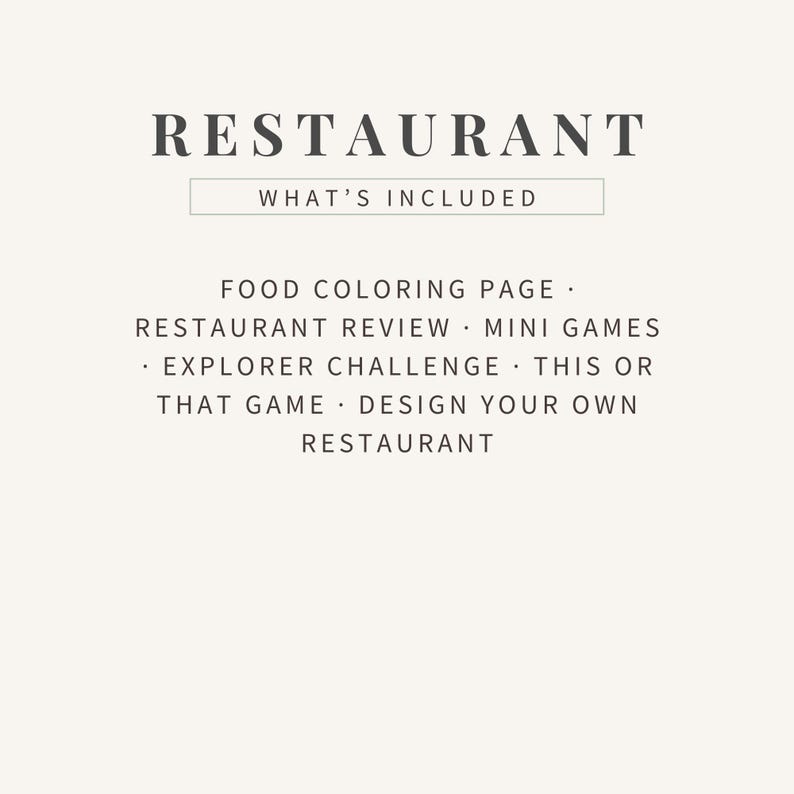 Restaurant Activity Pack for Kids, Printable Games, Coloring Page ...