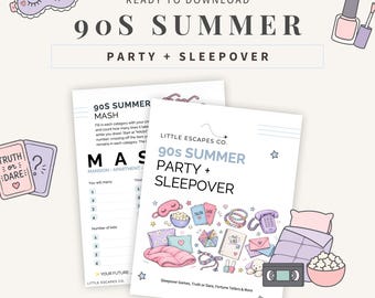 90s Summer Sleepover Pack for Kids: MASH, Fortune Teller, Truth or Dare, Mad Libs and More (PDF)