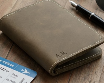 Tarjetero de cuero personalizado: billetera minimalista y delgada, regalo para hombre